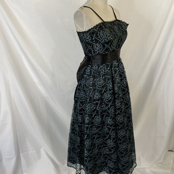 Gunne Sax by Jessica McClintock Black Floral Lace Gown Bow Small XS - Picture 2 of 11